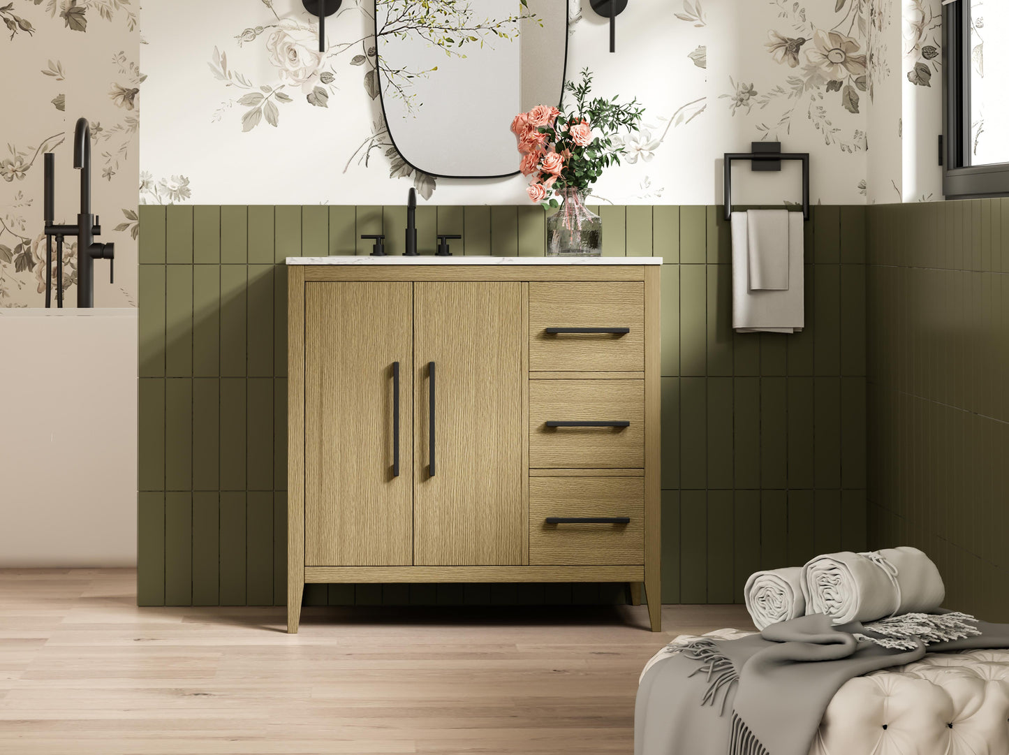 36 Inch Single Bathroom Vanity In Honey Brown