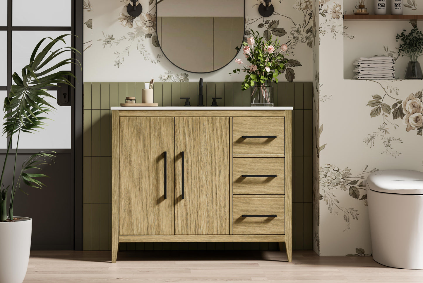 42 Inch Single Bathroom Vanity In Honey Brown