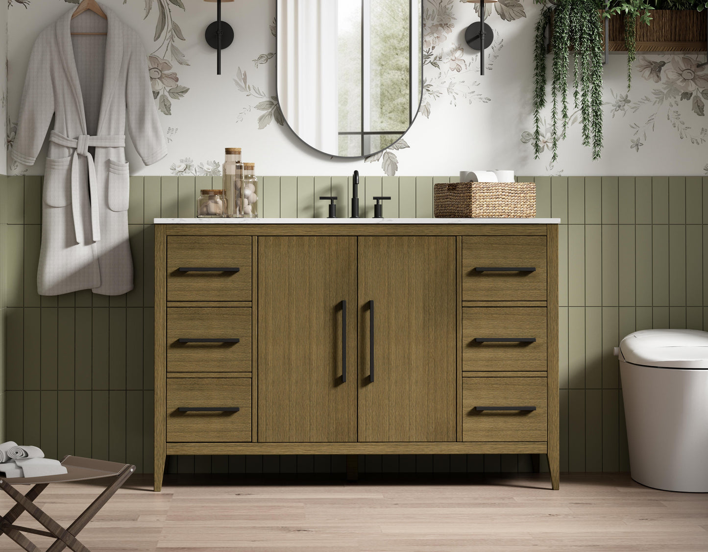 54 Inch Single Bathroom Vanity In Chestnut Brown