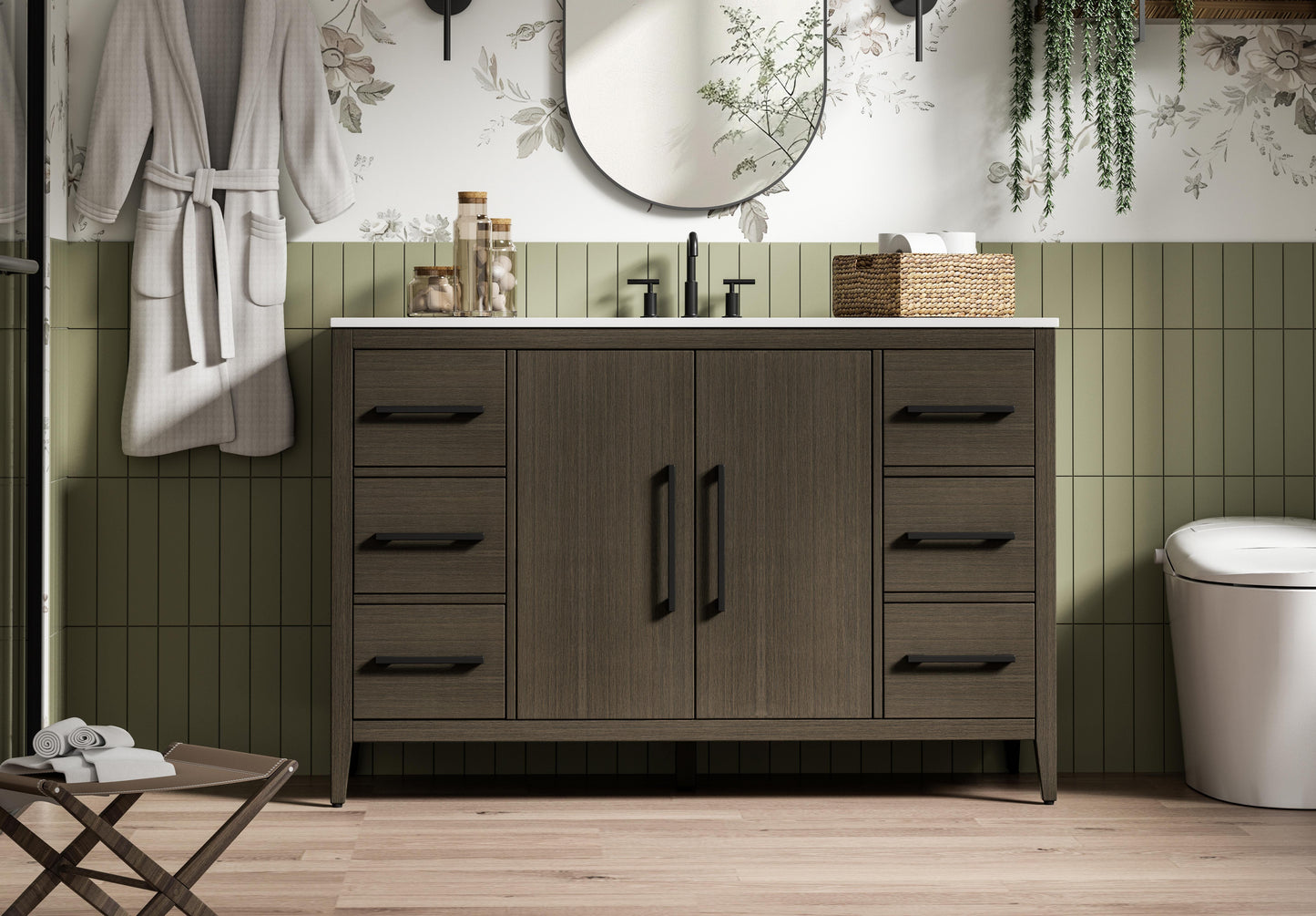 54 Inch Single Bathroom Vanity In Mocha Brown