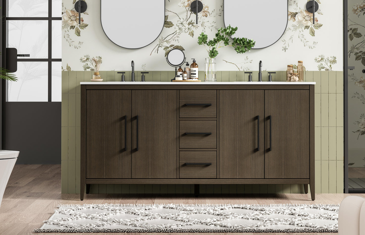 72 Inch Double Bathroom Vanity In Mocha Brown