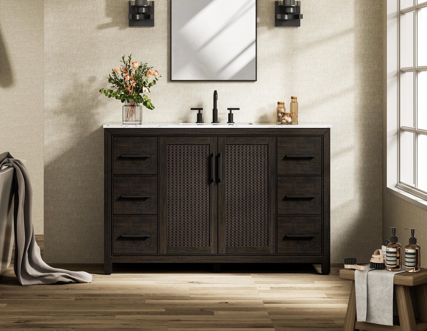54 Inch Single Bathroom Vanity In Chocolate Oak