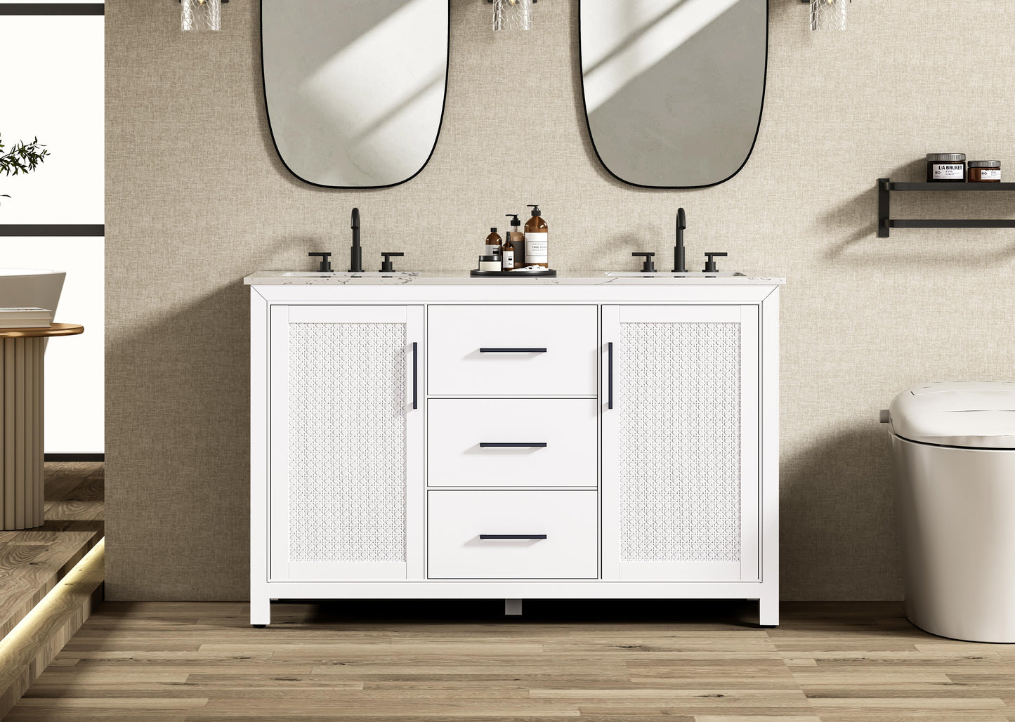 54 Inch Double Bathroom Vanity In White