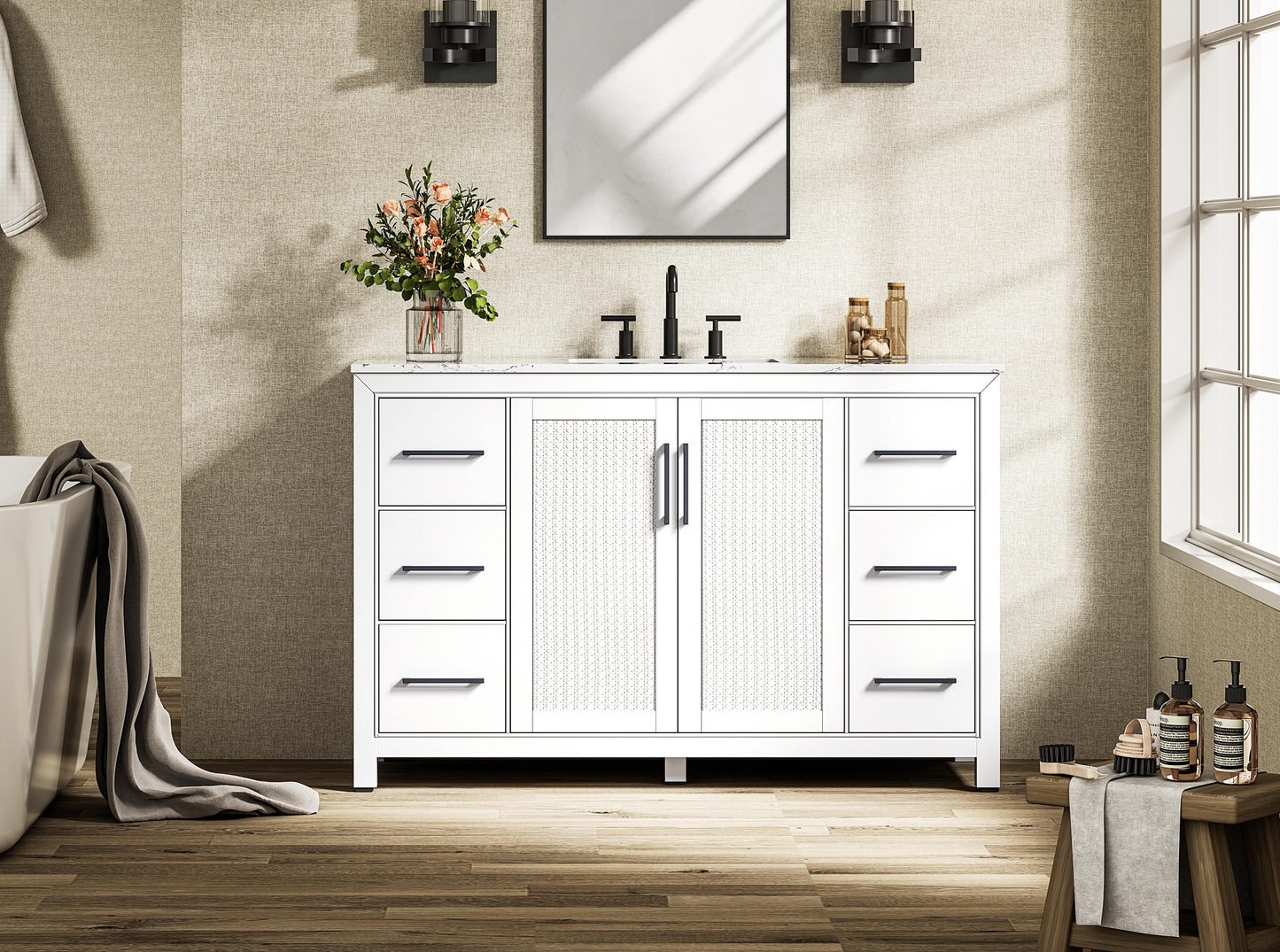 54 Inch Single Bathroom Vanity In White