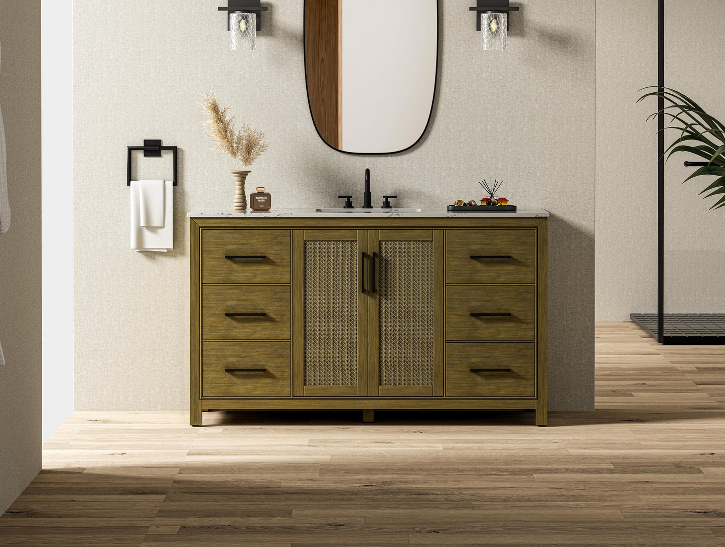 60 Inch Single Bathroom Vanity In Hazel Oak