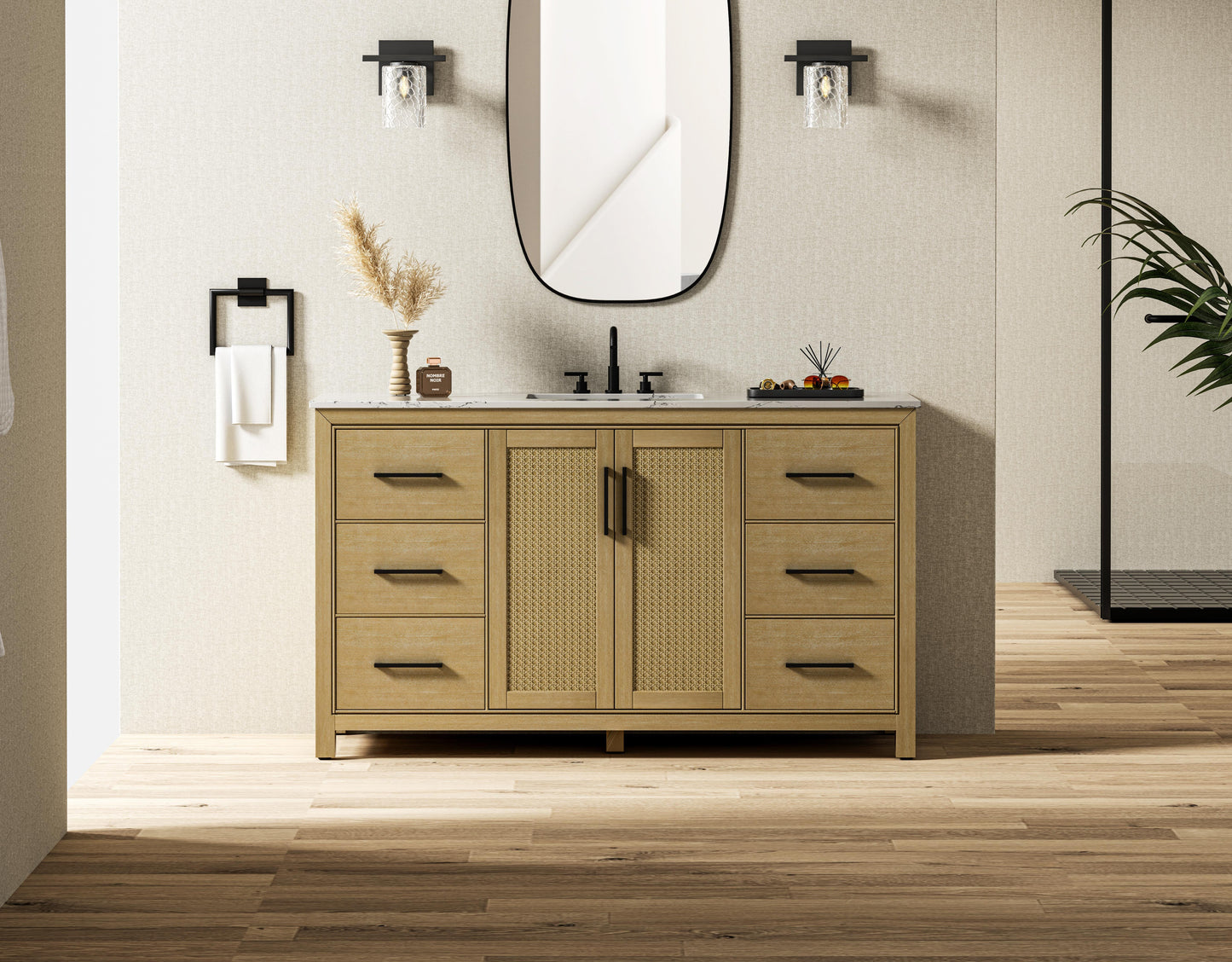 60 Inch Single Bathroom Vanity In Linen Oak