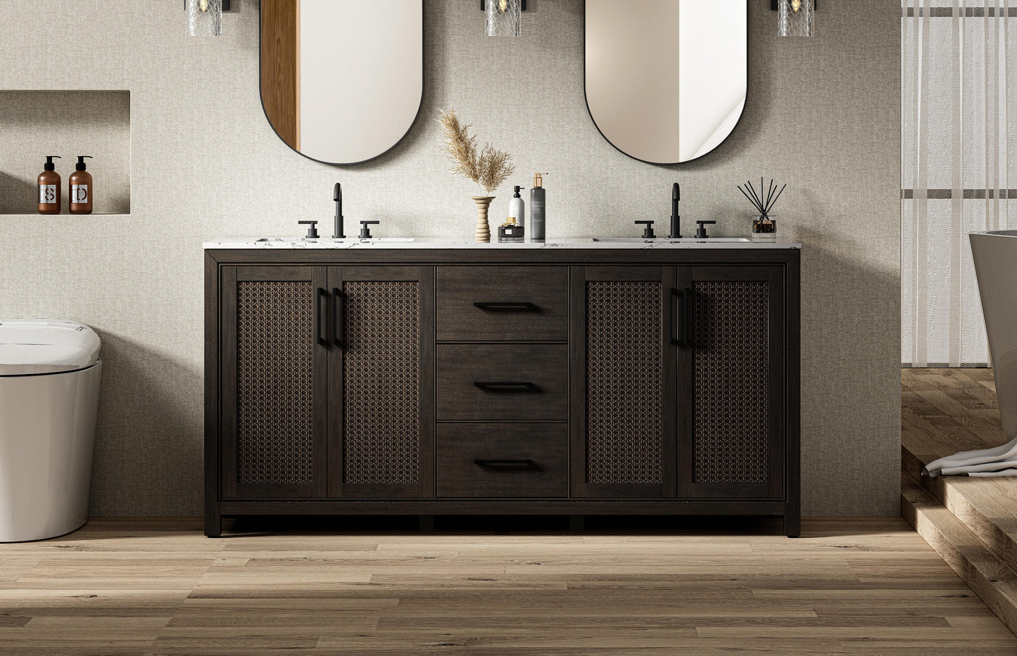 72 Inch Double Bathroom Vanity In Chocolate Oak