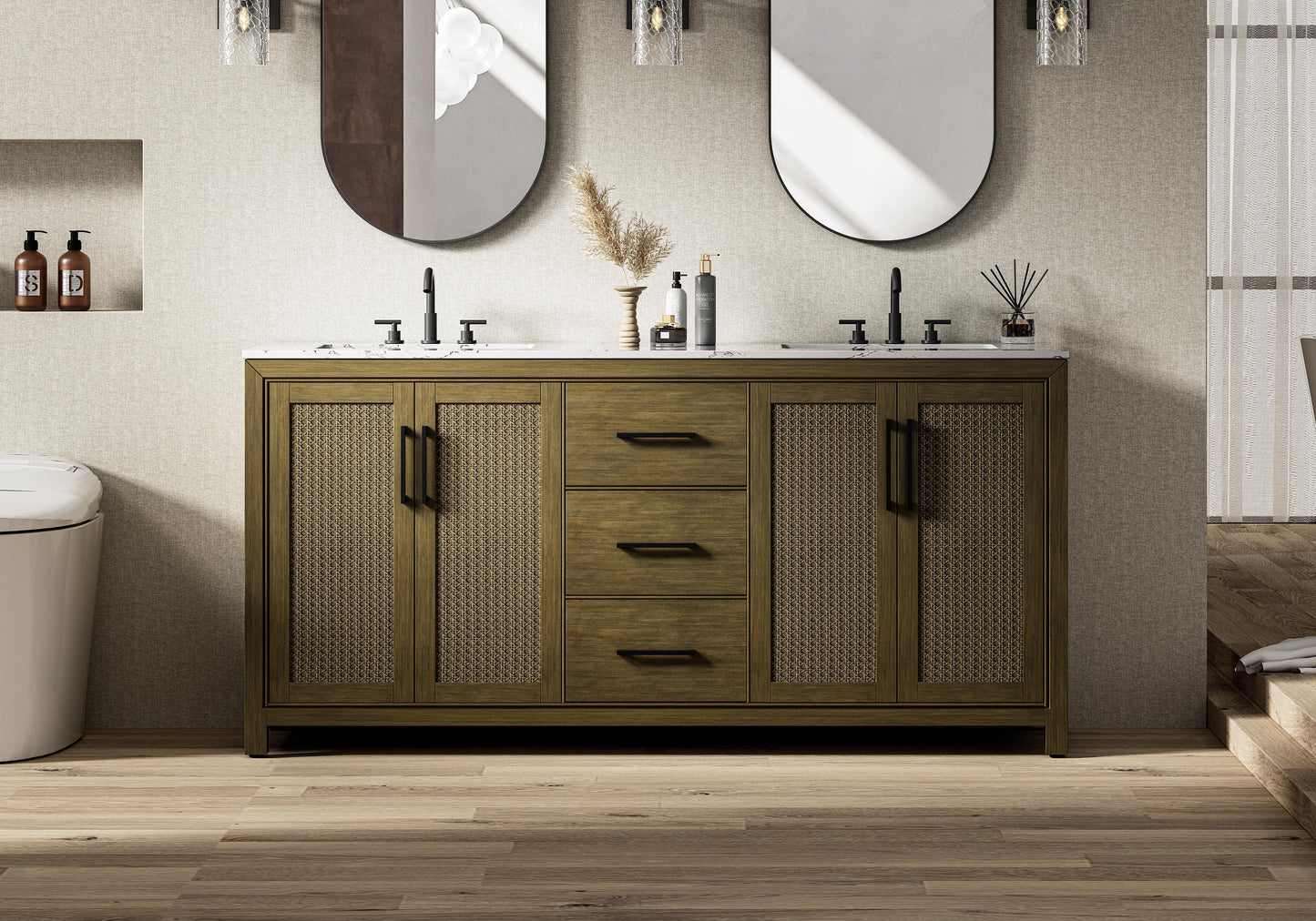 72 Inch Double Bathroom Vanity In Hazel Oak