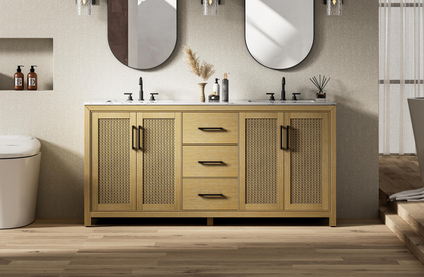 72 Inch Double Bathroom Vanity In Linen Oak