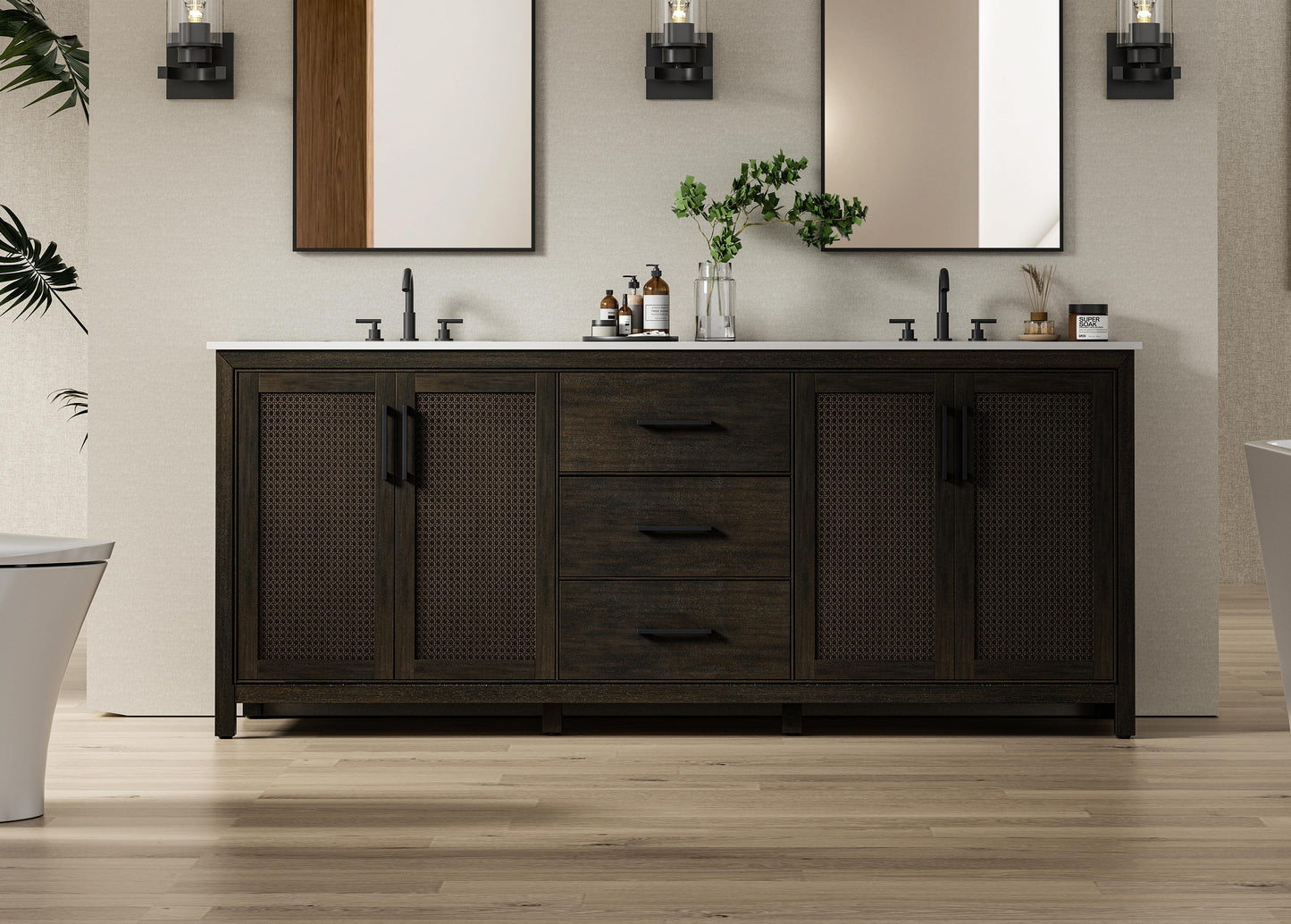84 Inch Double Bathroom Vanity In Chocolate Oak