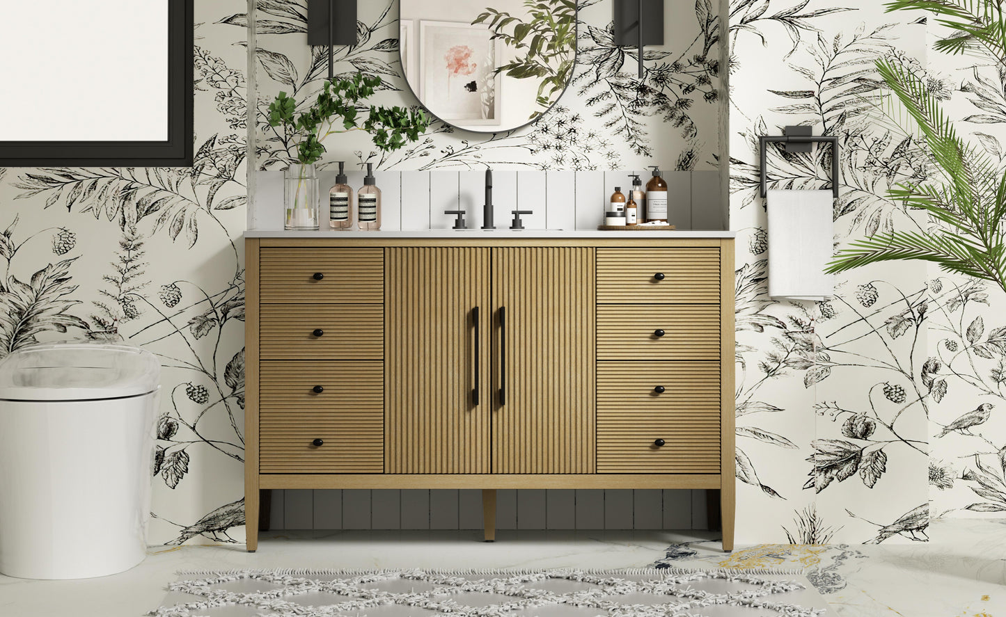 54 inch Single Bathroom Vanity in Linen Oak