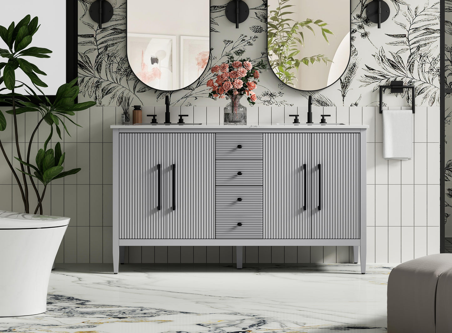 60 inch Double Bathroom Vanity in Grey
