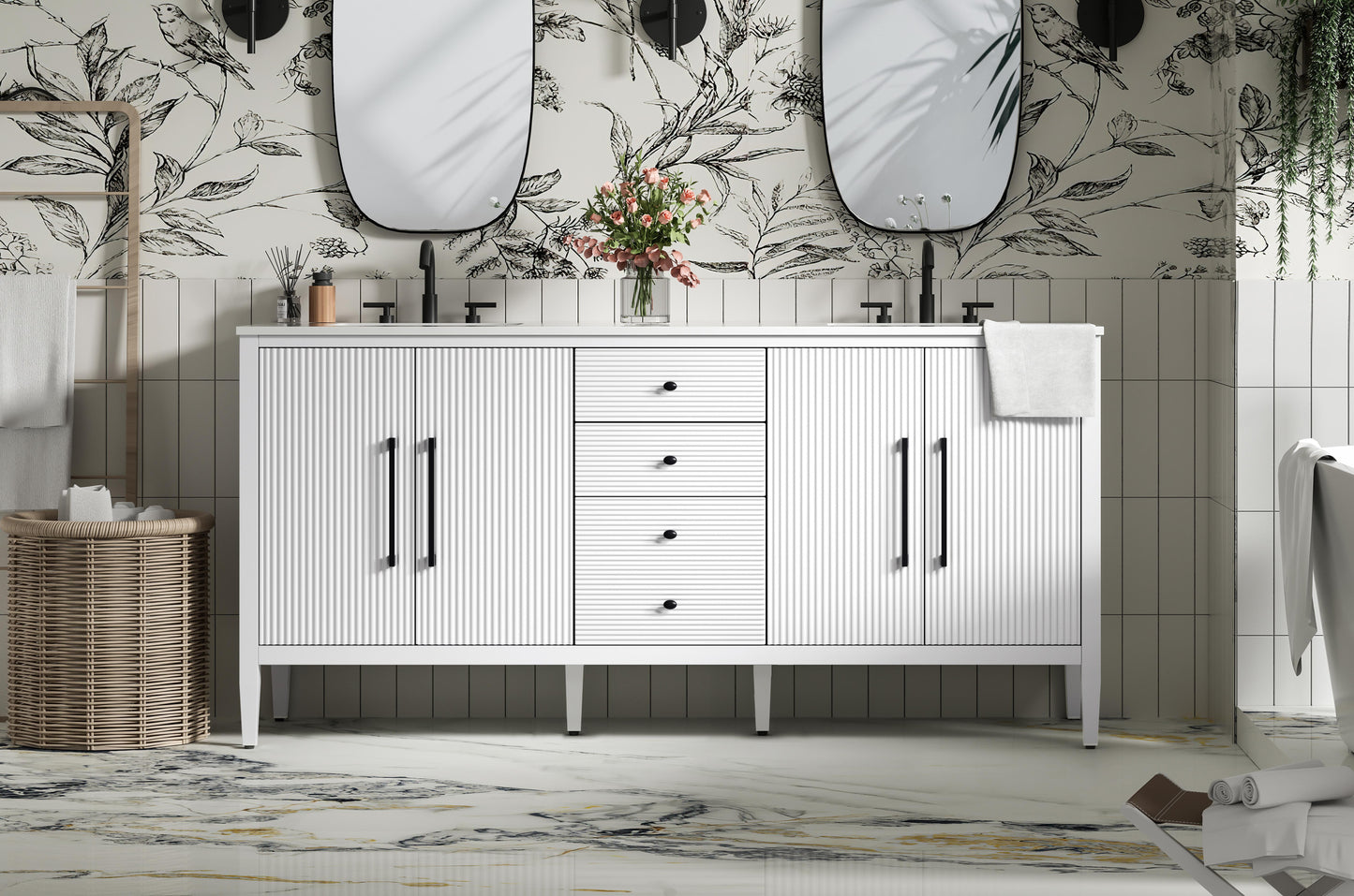 72 inch Double Bathroom Vanity in White