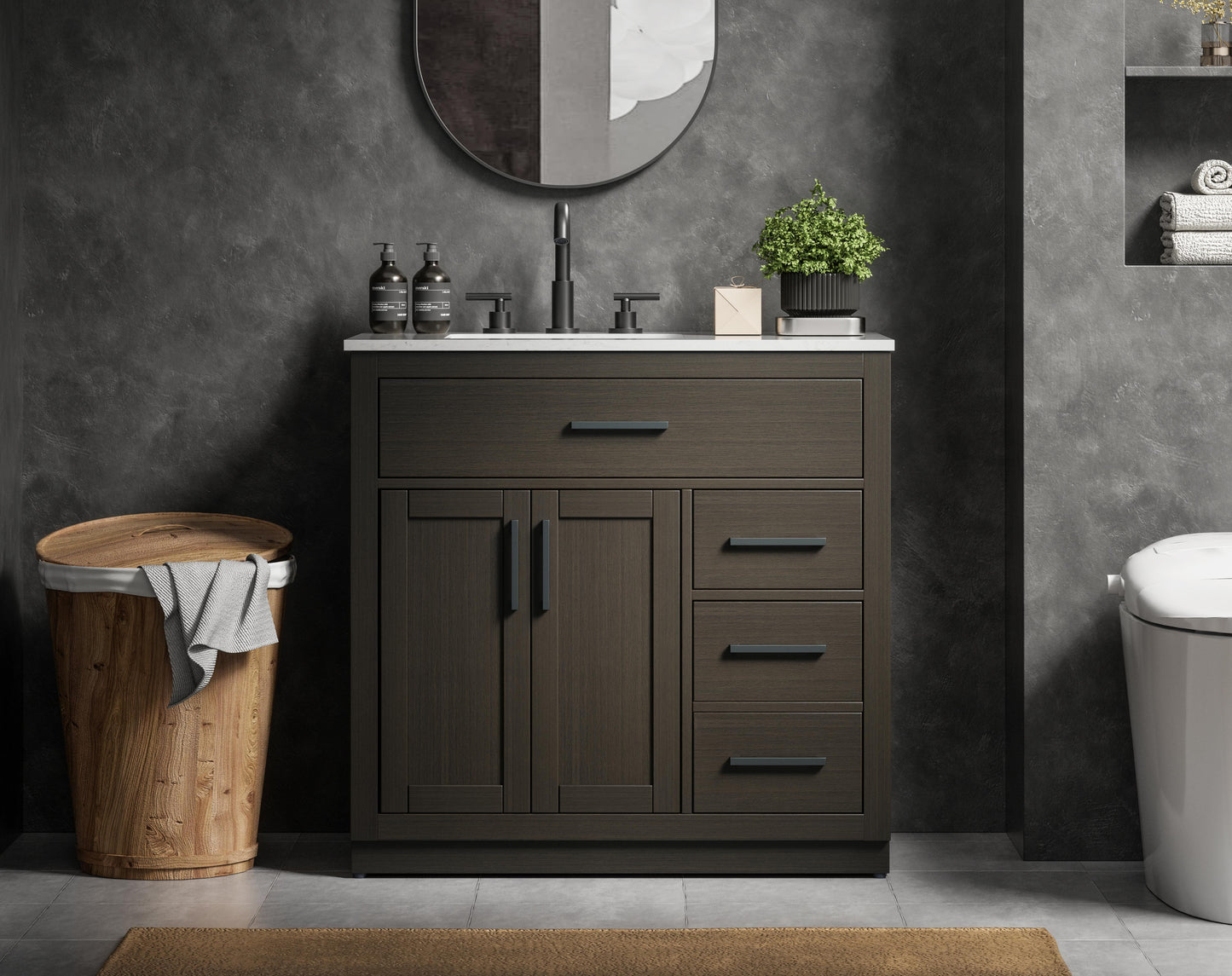 Alden 36 inch Single Bathroom Vanity in Mocha Brown