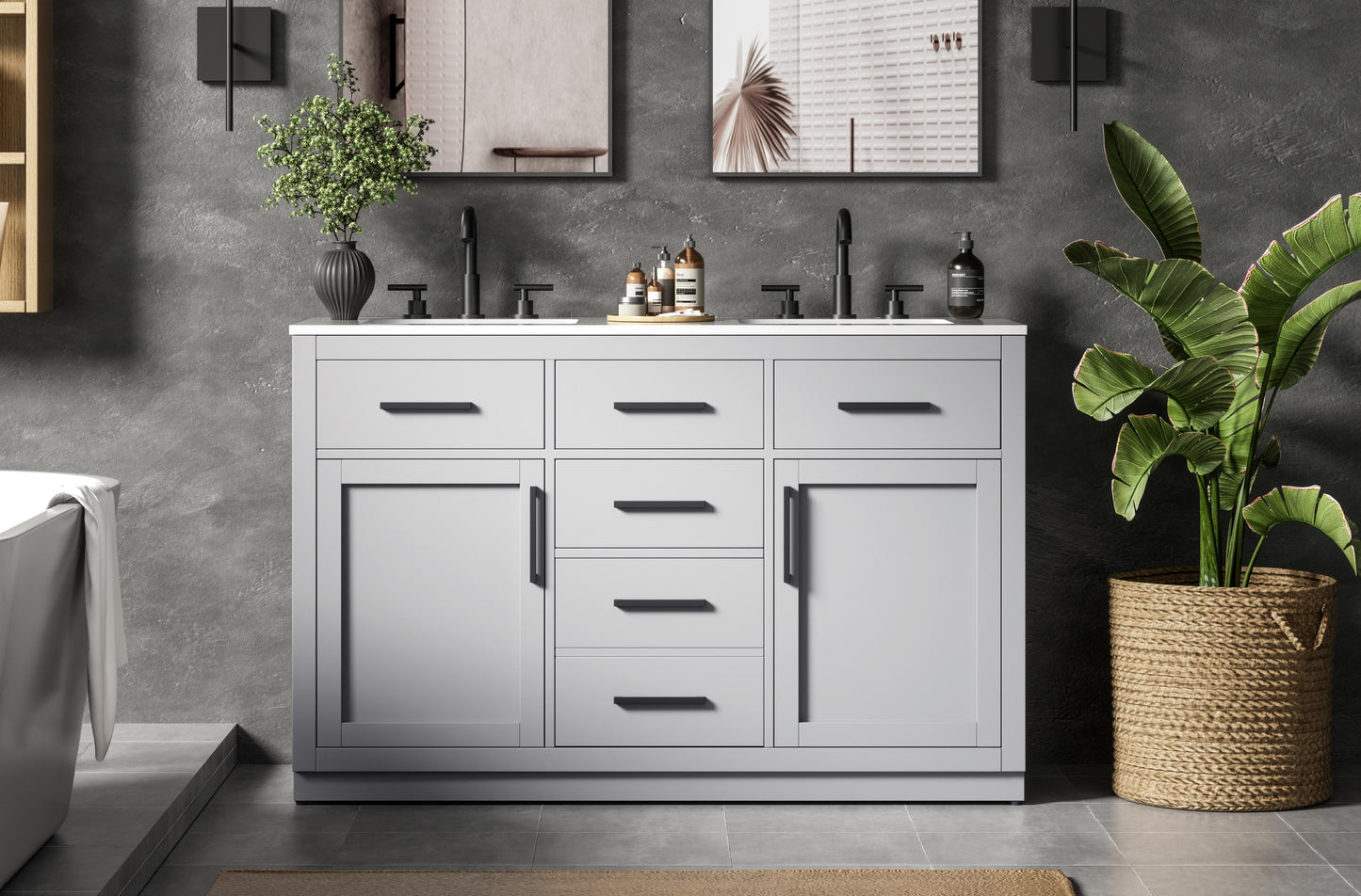 Alden 54 inch Double Bathroom Vanity in Grey