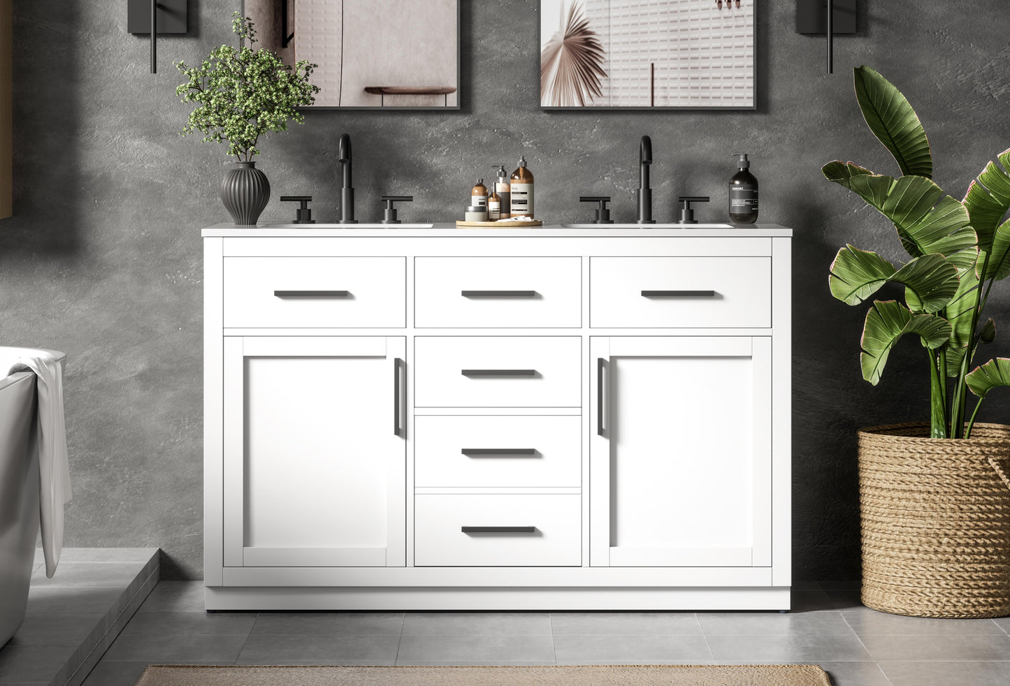 Alden 54 inch Double Bathroom Vanity in White