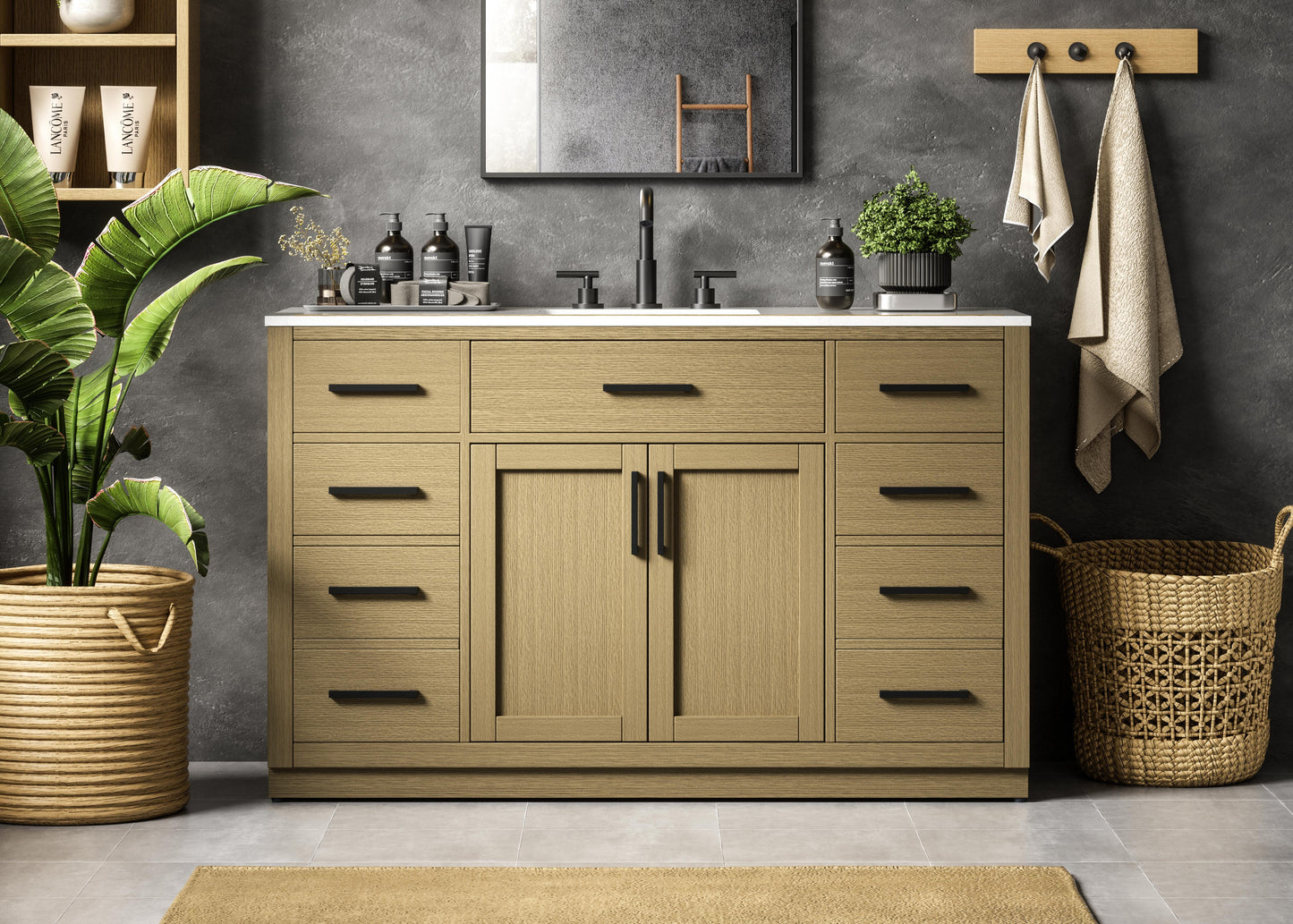 Alden 54 inch Single Bathroom Vanity in Honey Brown