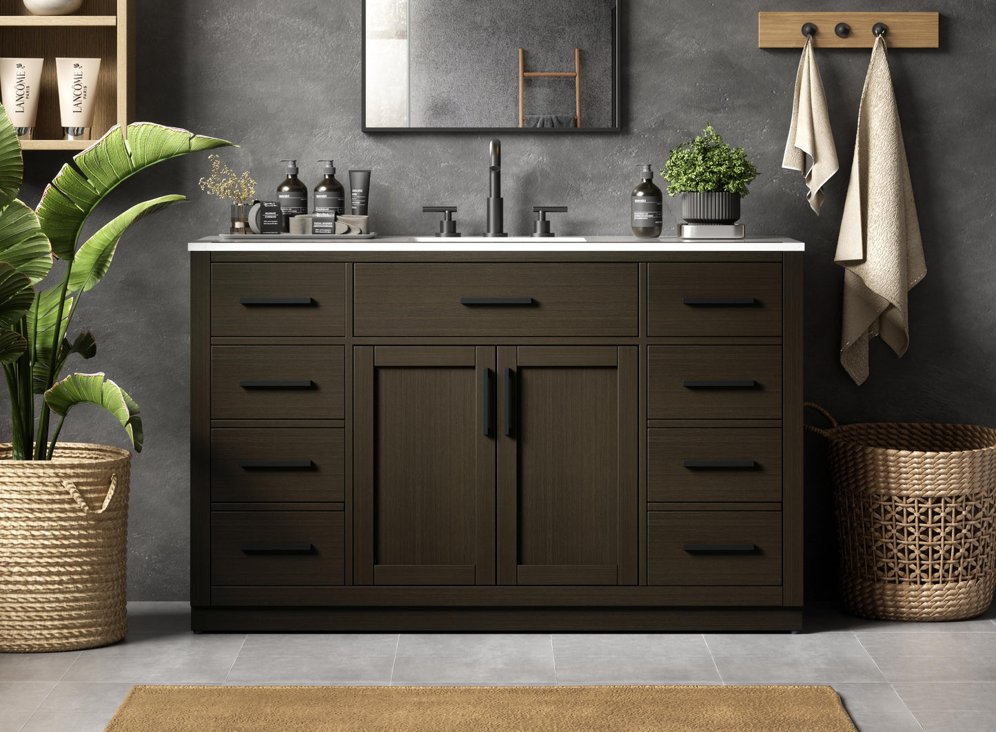 Alden 54 inch Single Bathroom Vanity in Mocha Brown