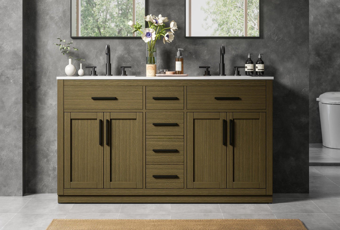 Alden 60 inch Double Bathroom Vanity in Chestnut Brown