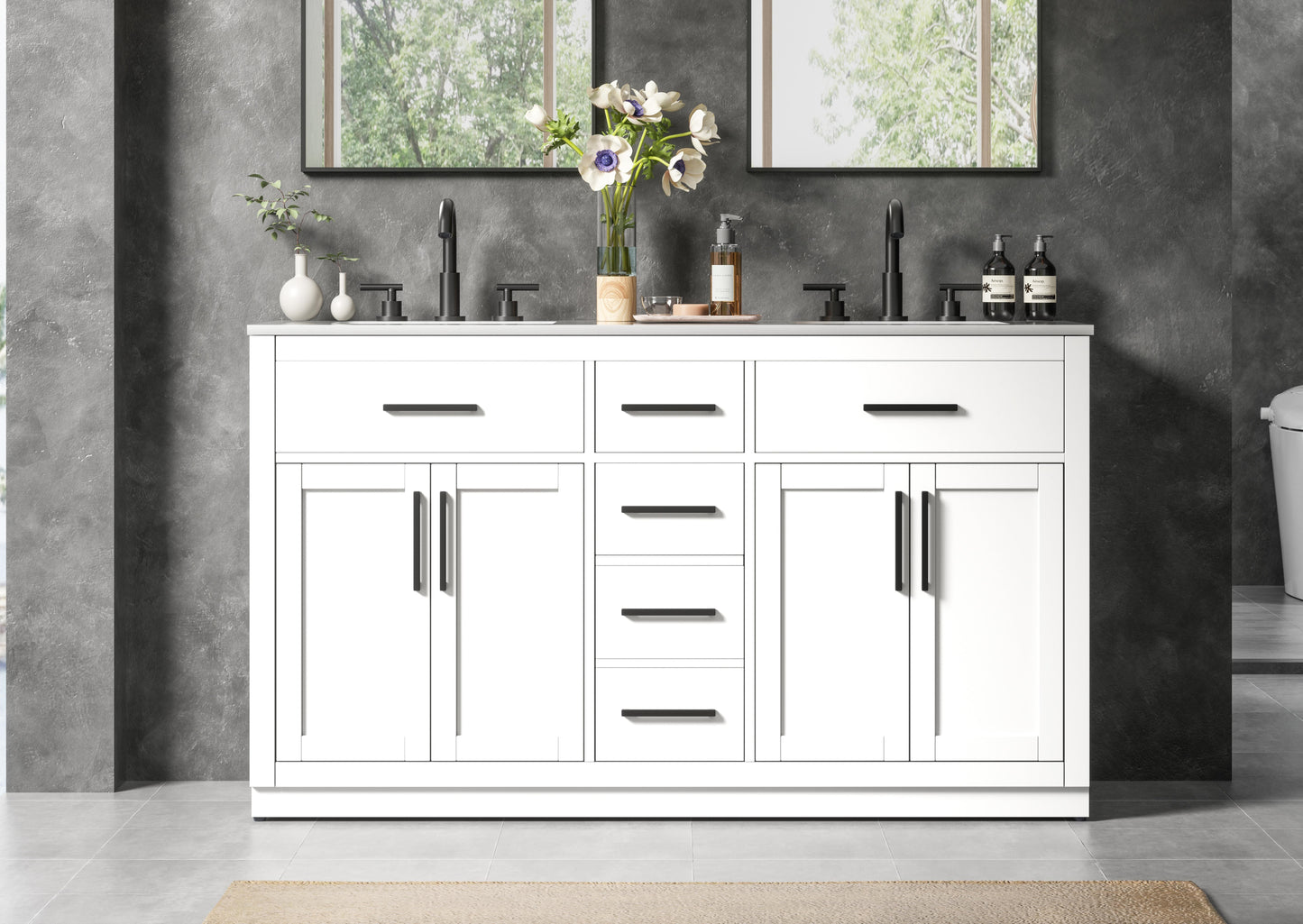 Alden 60 inch Double Bathroom Vanity in White