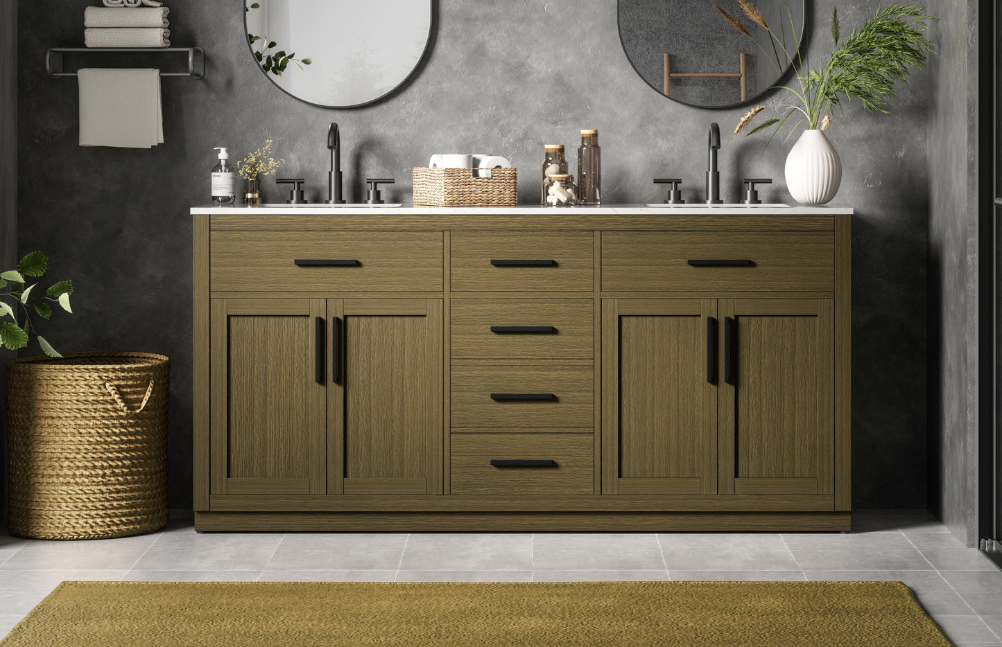 Alden 72 inch Double Bathroom Vanity in Chestnut Brown