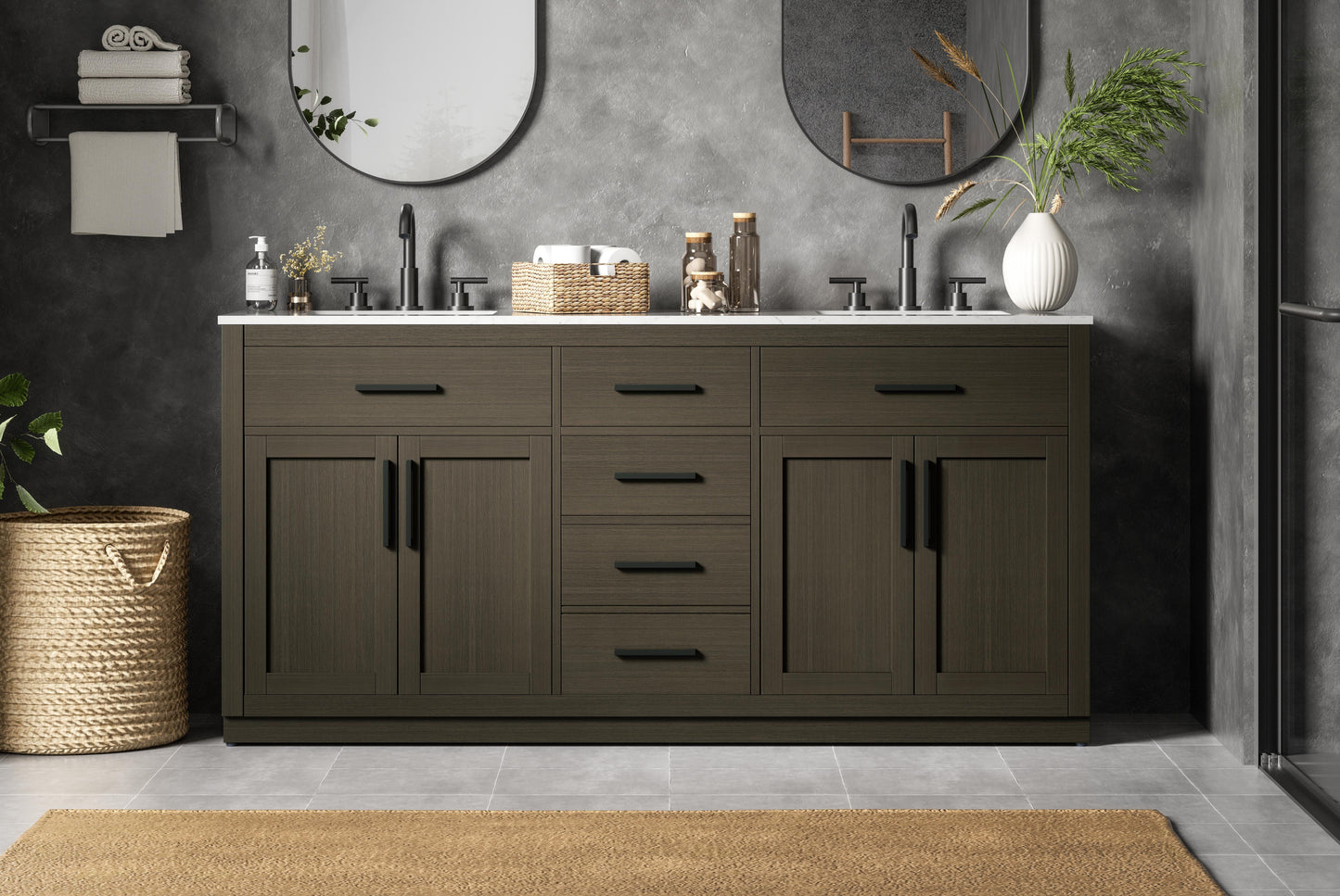 Alden 72 inch Double Bathroom Vanity in Mocha Brown