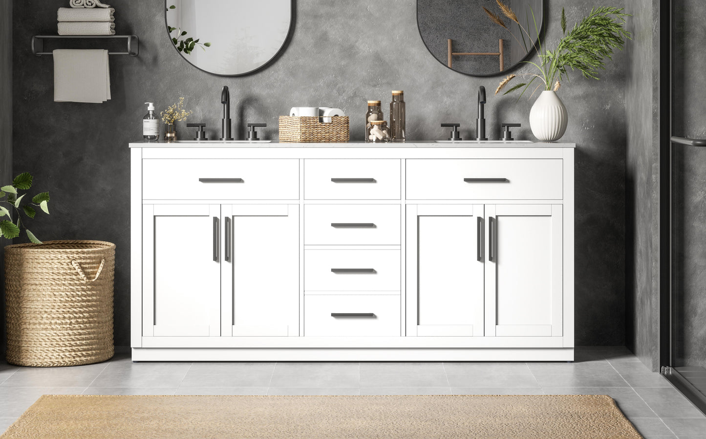 Alden 72 inch Double Bathroom Vanity in White