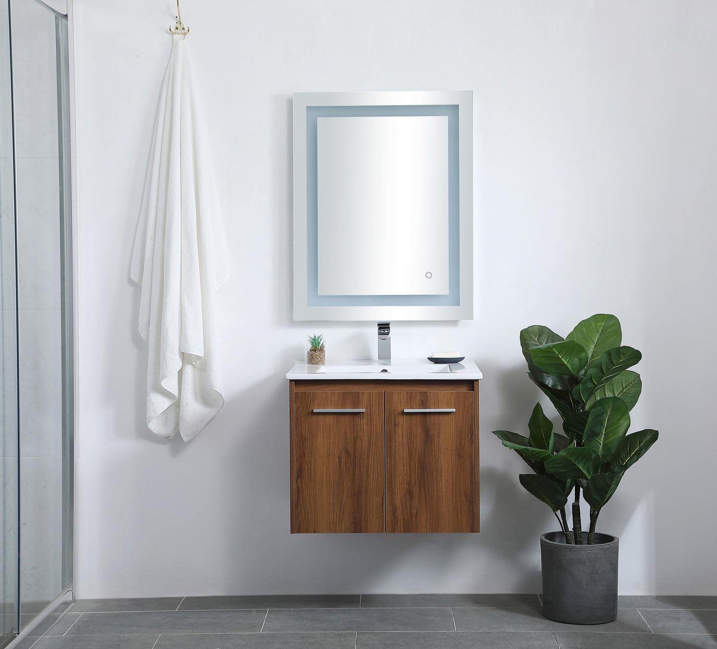 24 inch Single Bathroom Floating Vanity in Walnut Brown