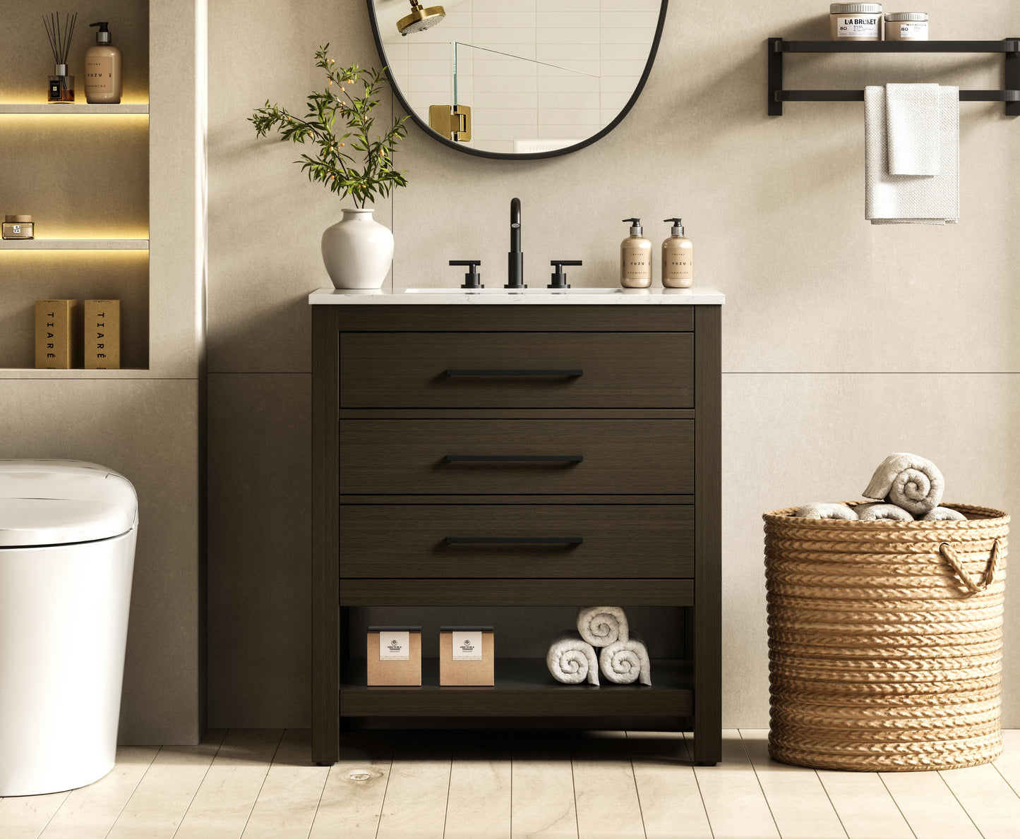 30 inch Single Bathroom Vanity in Mocha Brown