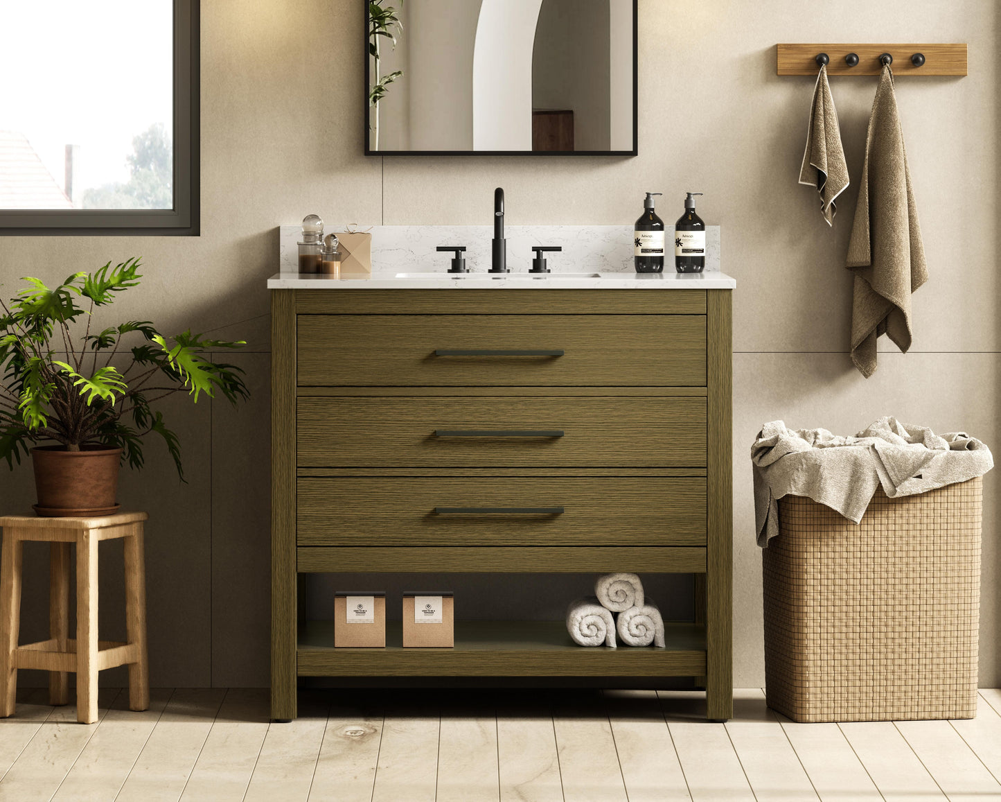 36 inch Single Bathroom Vanity in Chestnut Brown with backsplash