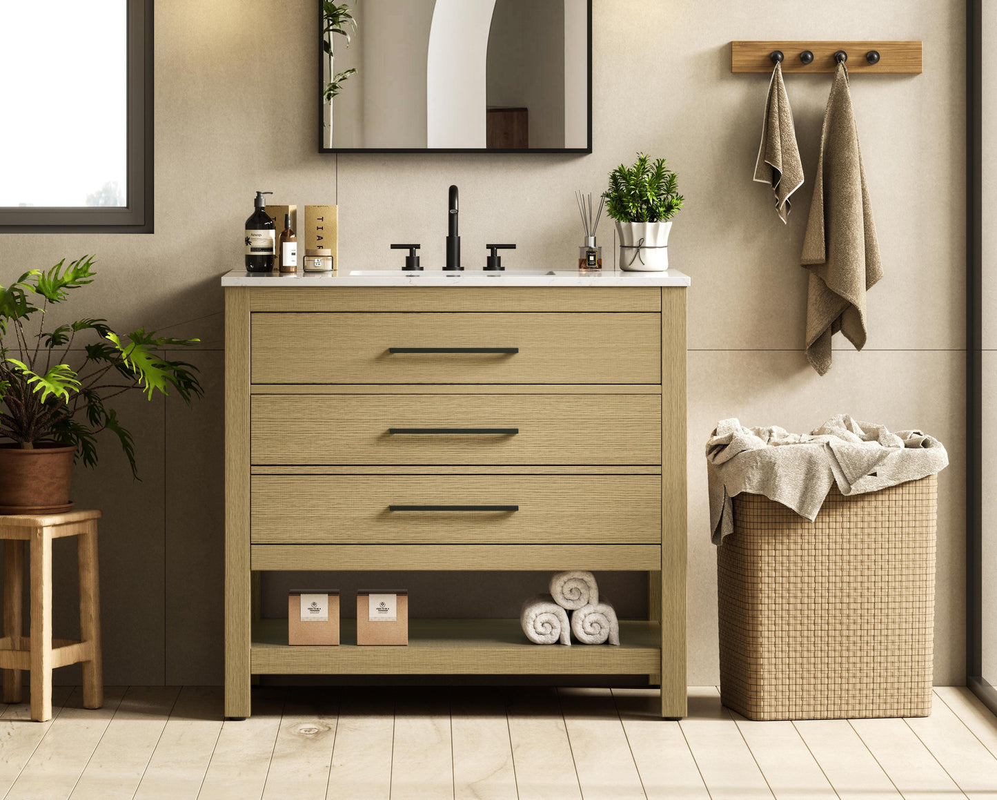 36 inch Single Bathroom Vanity in Honey Brown