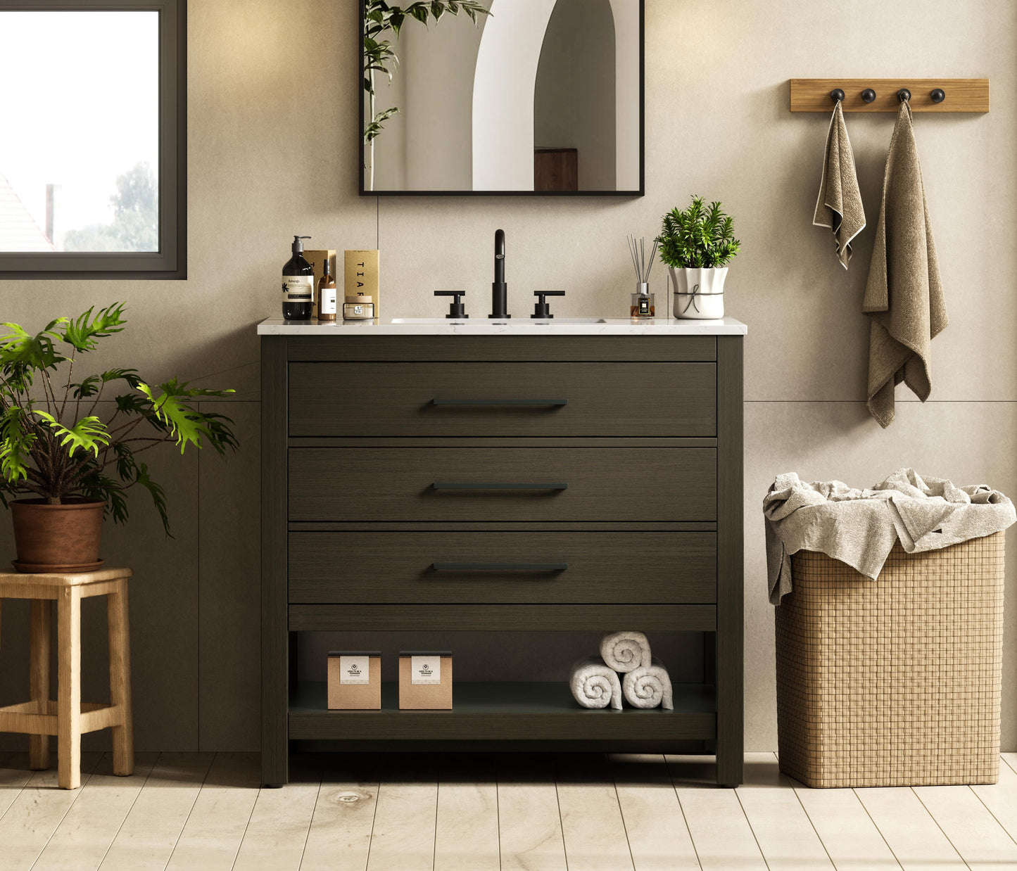 36 inch Single Bathroom Vanity in Mocha Brown