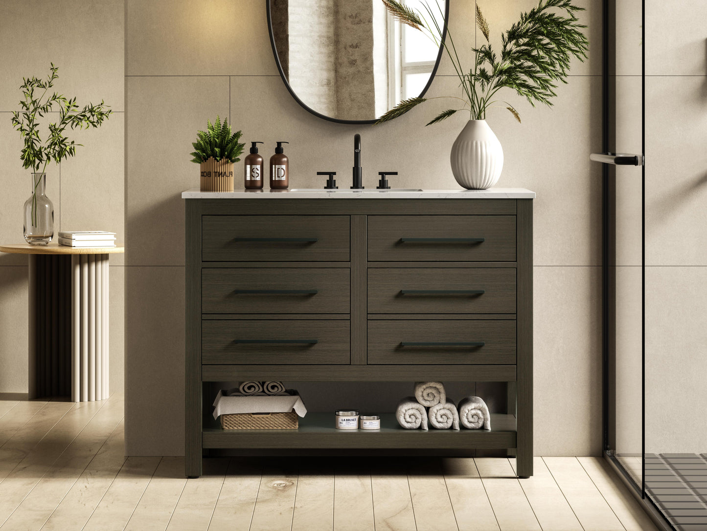 42 inch Single Bathroom Vanity in Mocha Brown