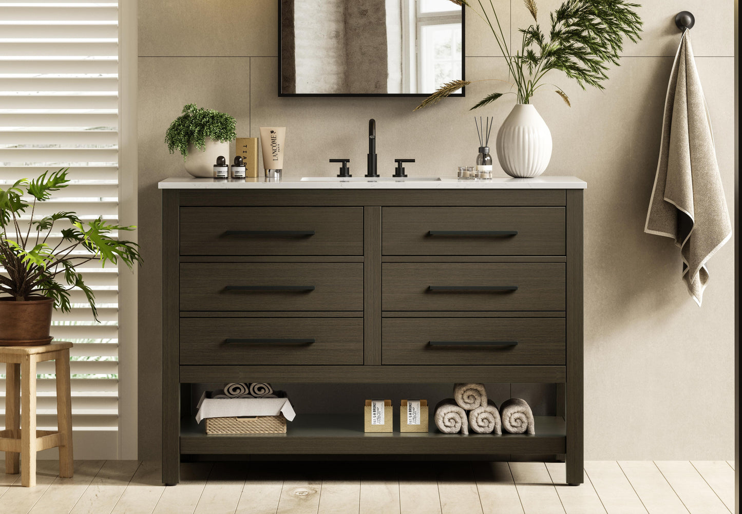 48 inch Single Bathroom Vanity in Mocha Brown