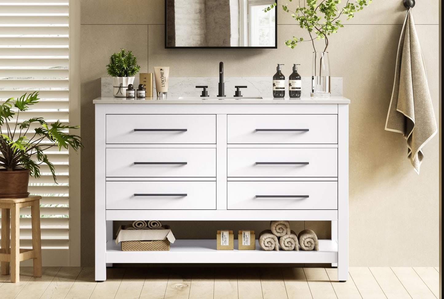48 inch Single Bathroom Vanity in White with backsplash