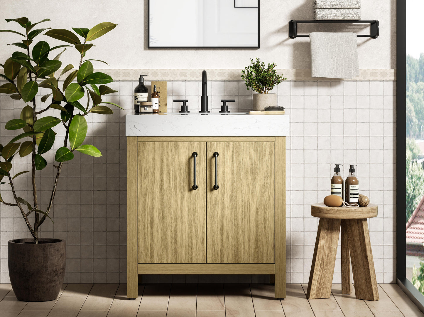 30 inch Single Bathroom Vanity In Honey Brown