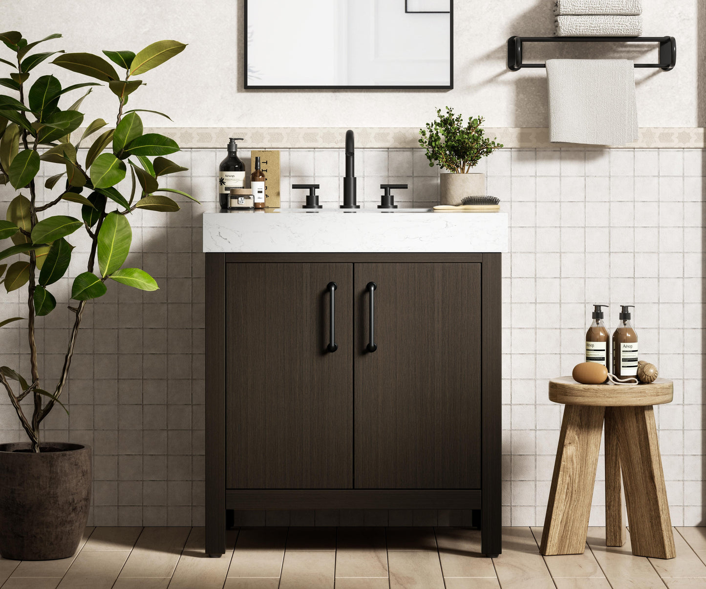 30 inch Single Bathroom Vanity In Mocha Brown