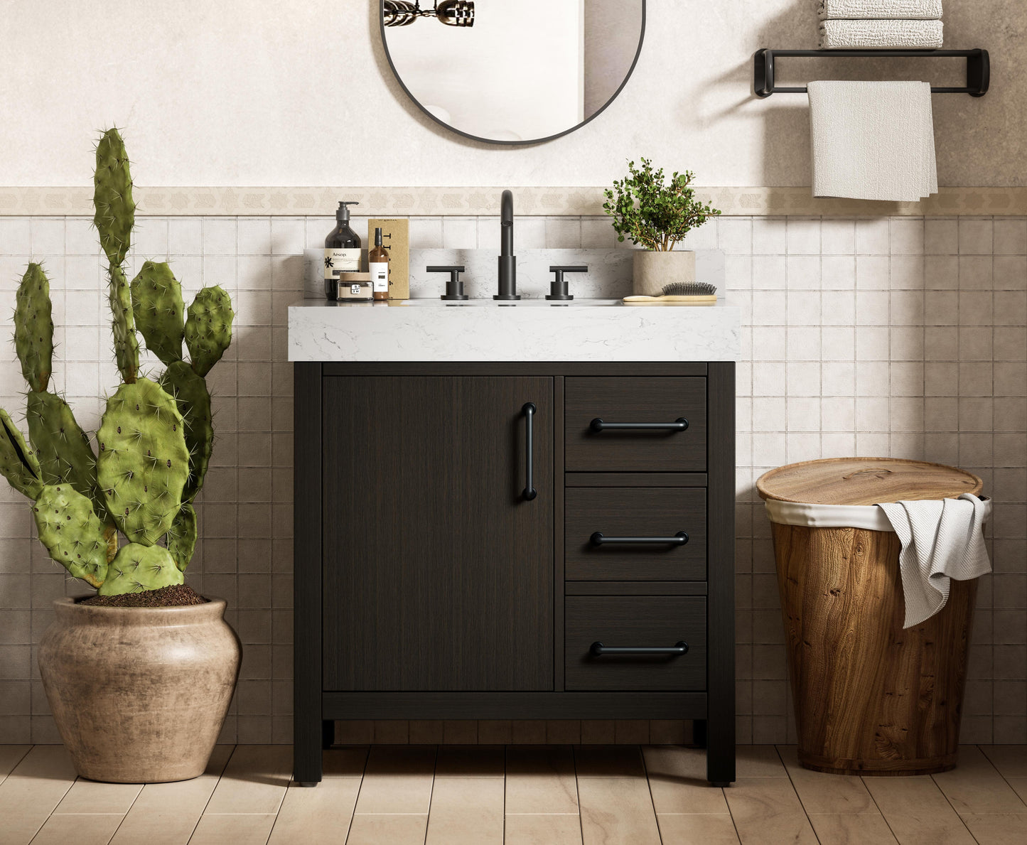 32 inch Single Bathroom Vanity In Mocha Brown with backsplash