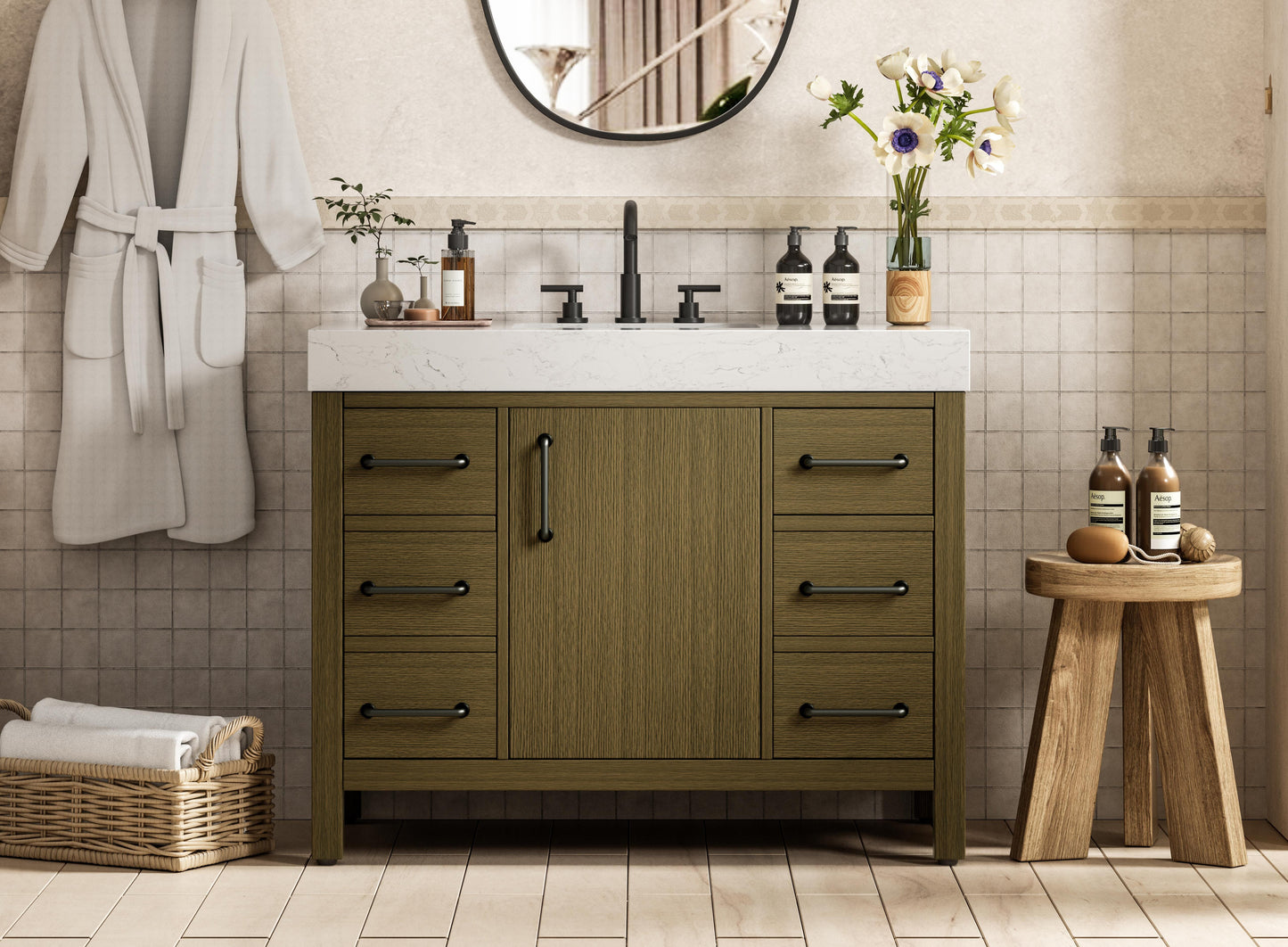 42 inch Single Bathroom Vanity In Chestnut Brown