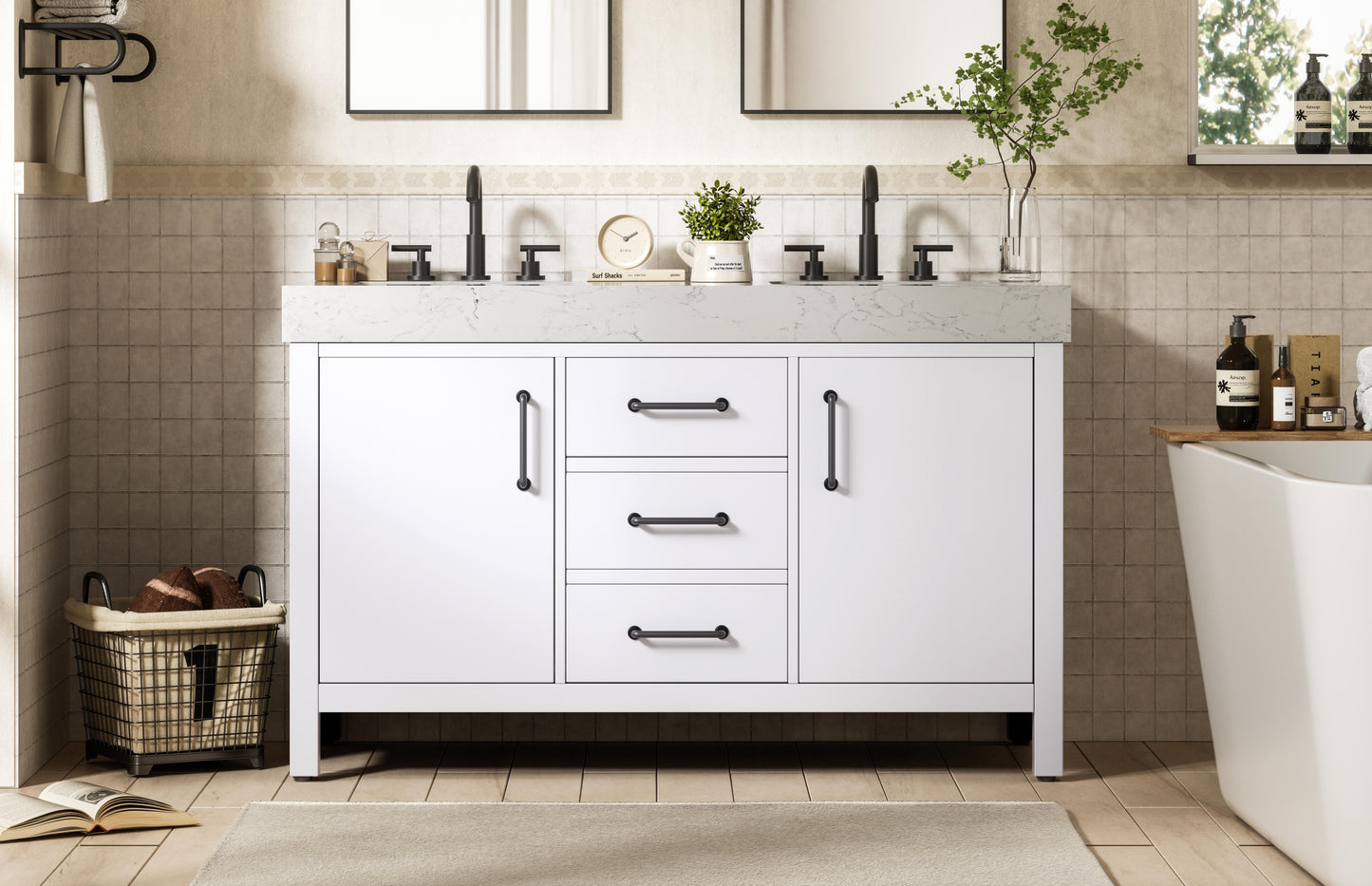 54 inch Double Bathroom Vanity In White