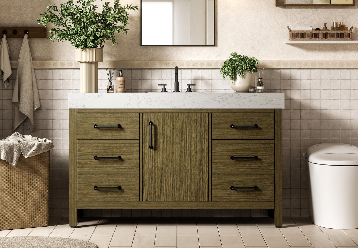 54 inch Single Bathroom Vanity In Chestnut Brown