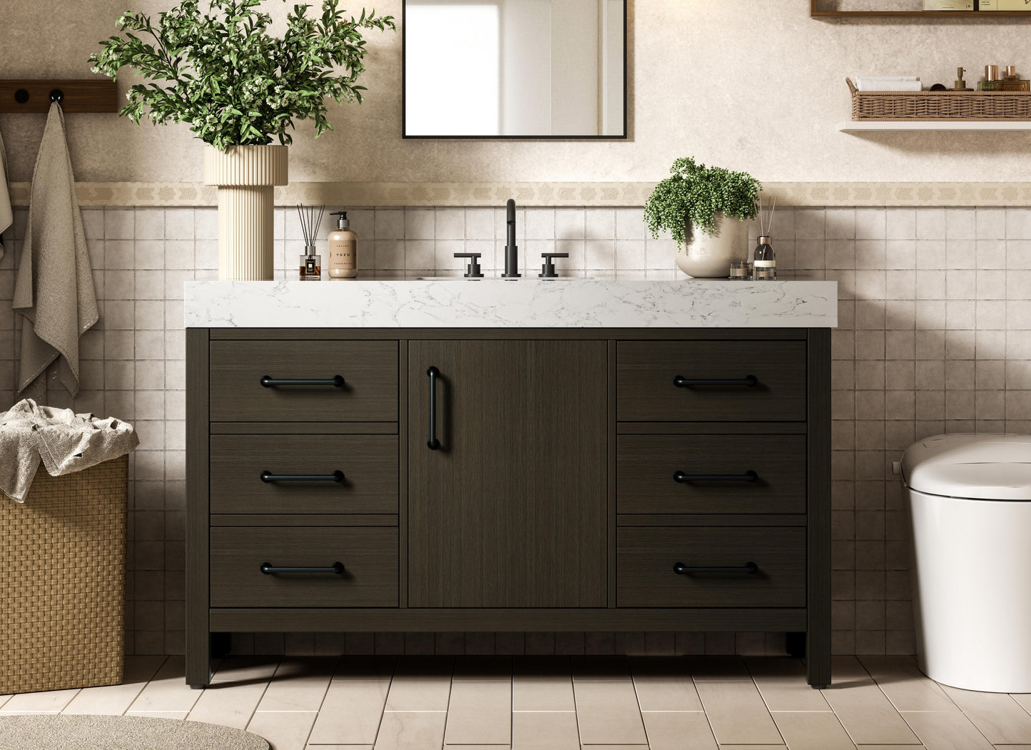 54 inch Single Bathroom Vanity In Mocha Brown
