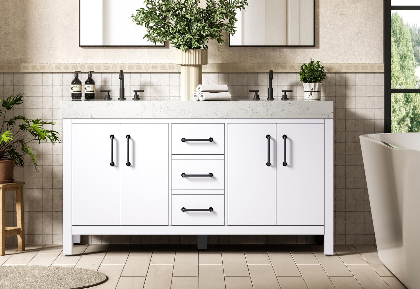 60 inch Double Bathroom Vanity In White