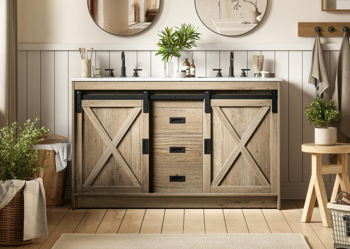 Austin 54 inch Double Bathroom Vanity in Natural Oak