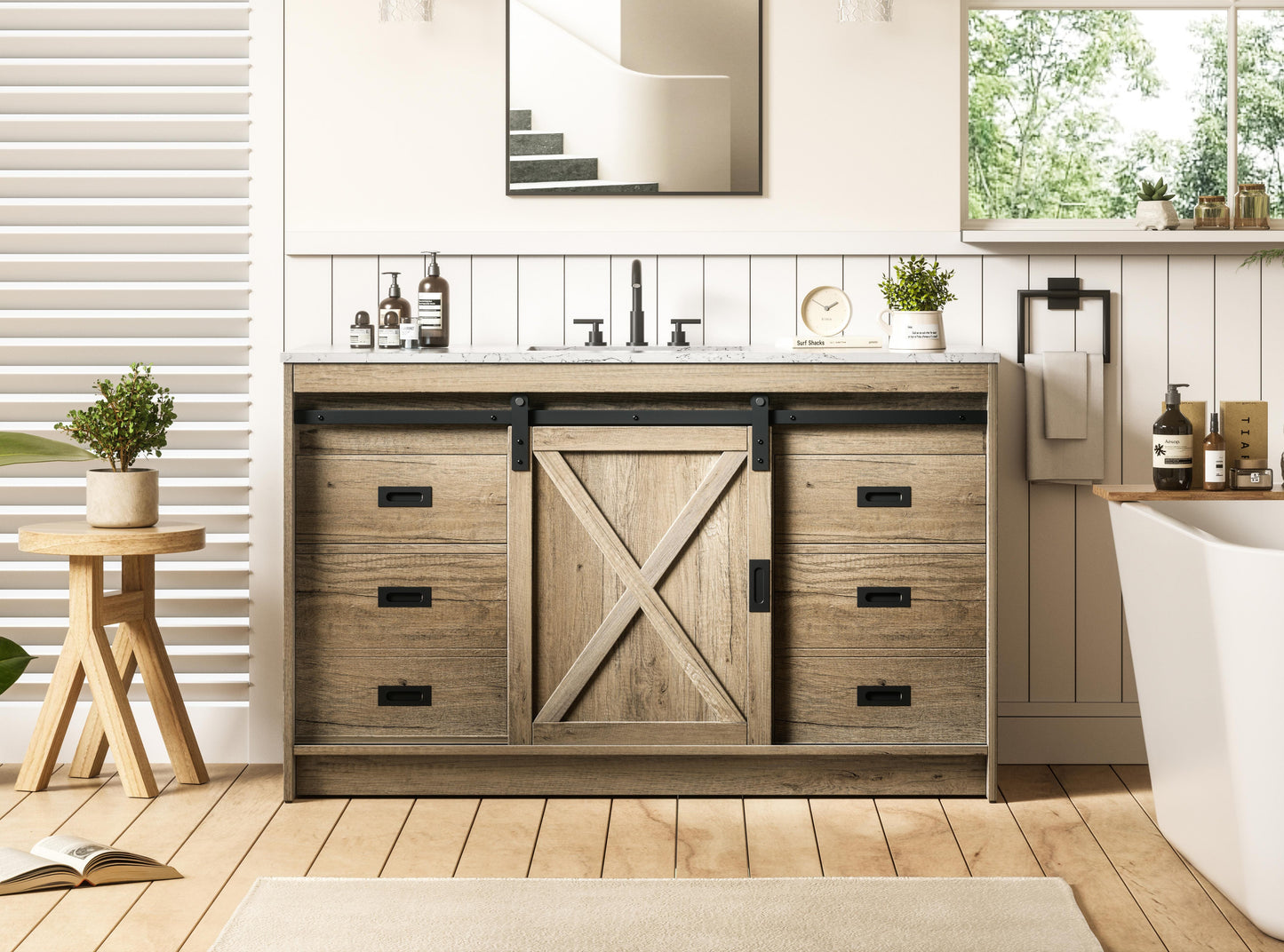 Austin 54 inch Single Bathroom Vanity in Natural Oak