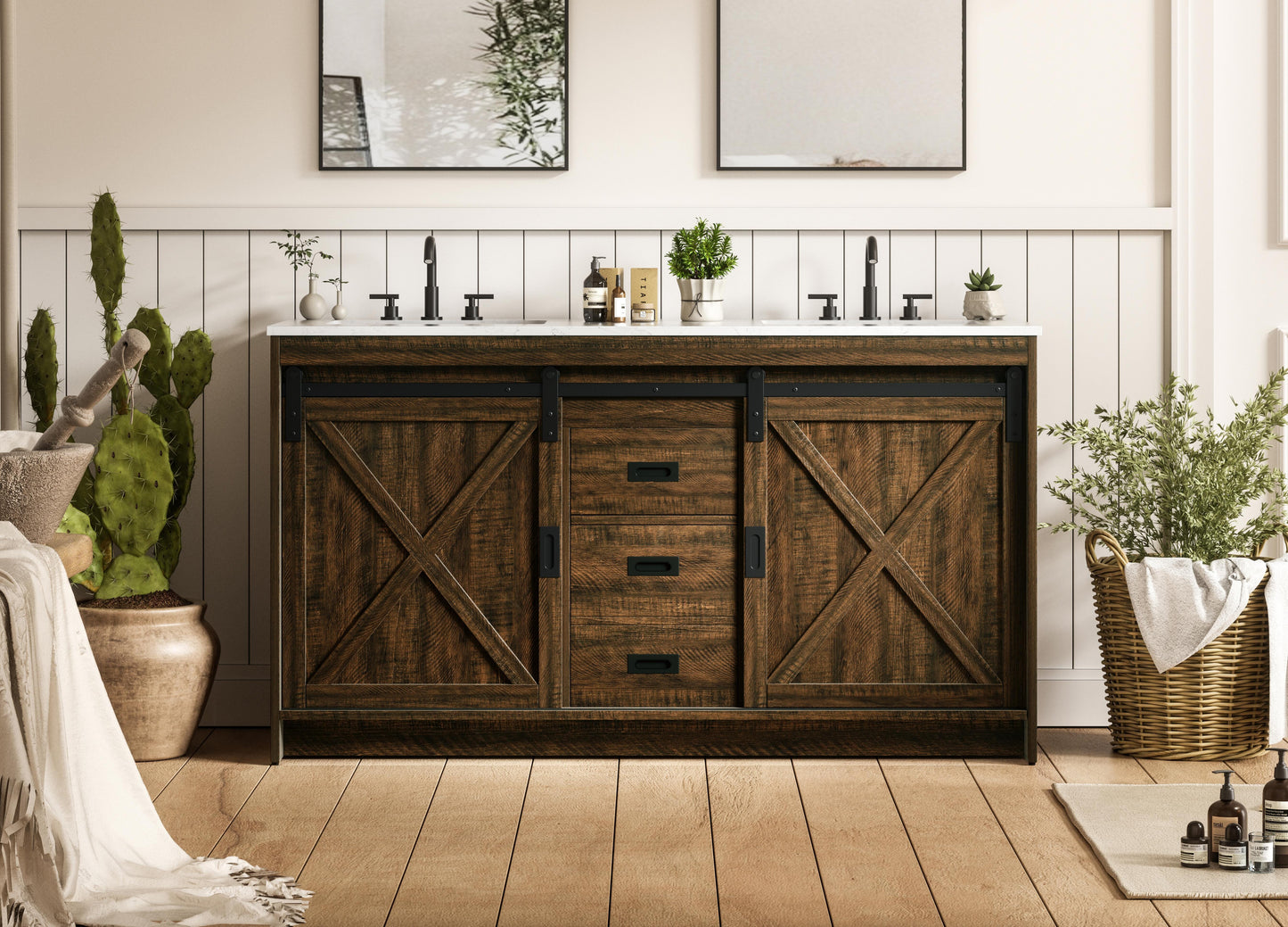 Austin 60 inch Double Bathroom Vanity in Expresso