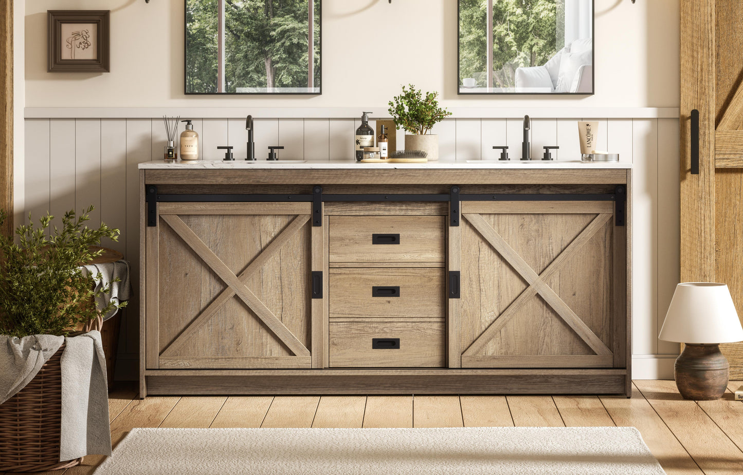 Austin 72 inch Double Bathroom Vanity in Natural Oak
