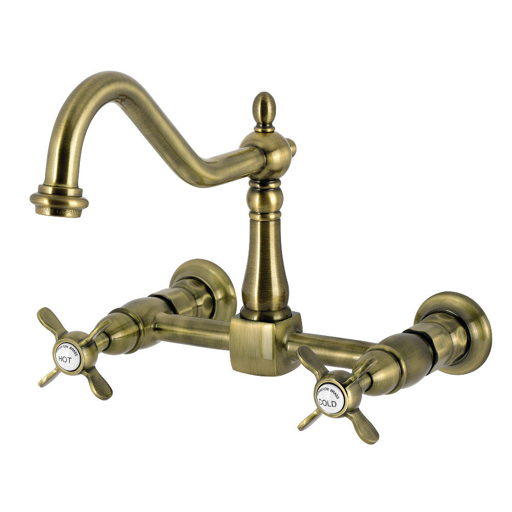 Essex Wall Mount Kitchen Faucet in Antique Brass