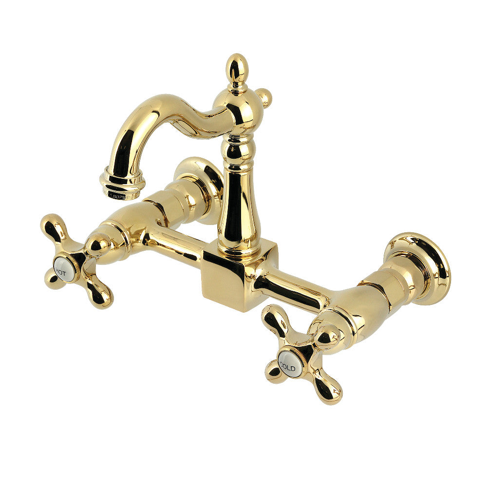 Heritage Wall Mount Kitchen Faucet in Polished Brass