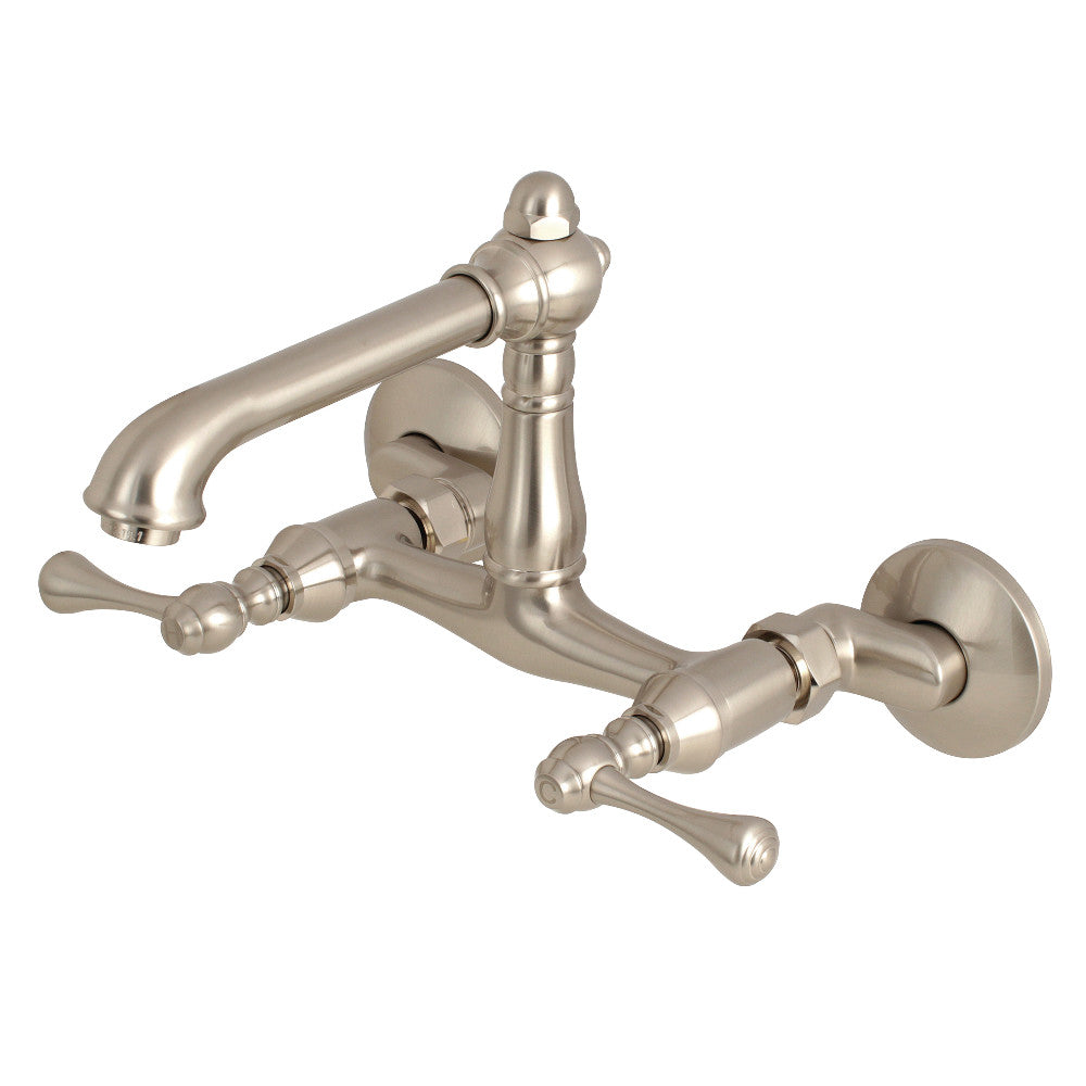 English Country Wall Mount Kitchen Faucet in Brushed Nickel